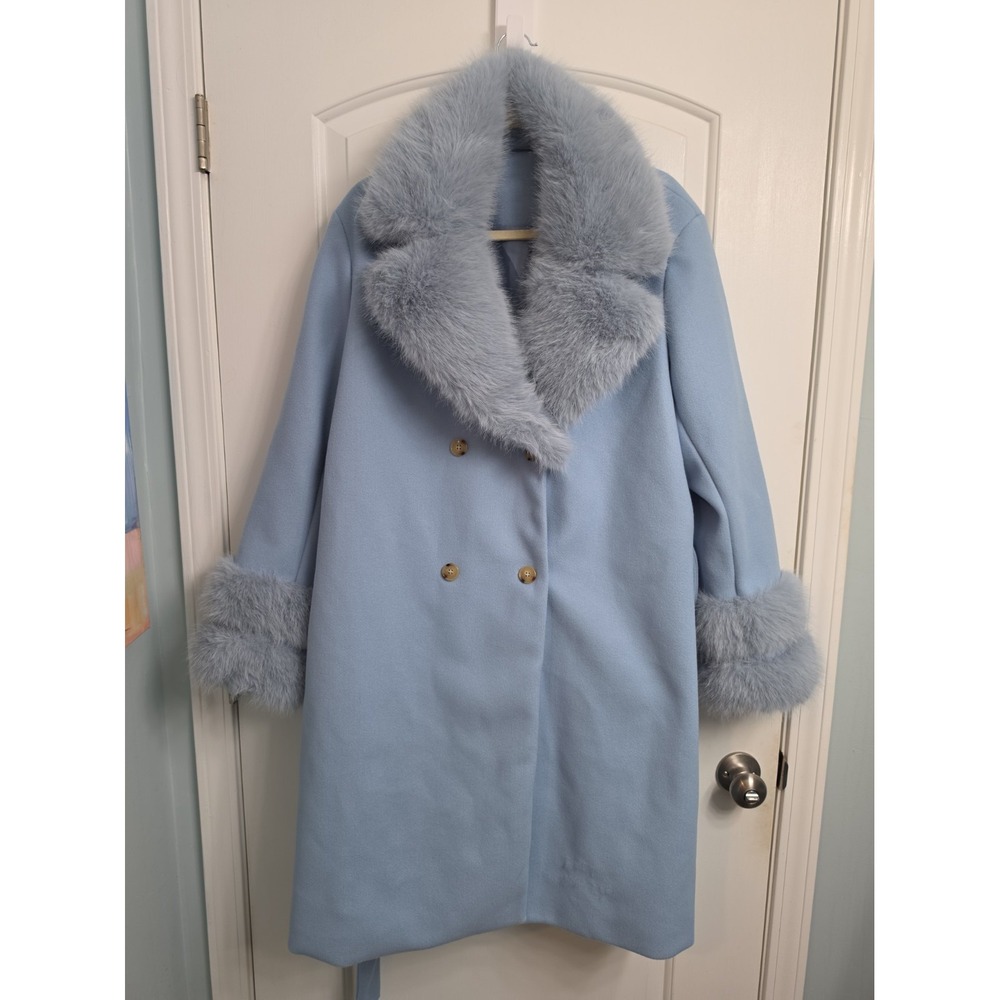 Women Coat Faux Fur Collar Cuffs Long Sleeve Trench  Jacket Penny Lane Style